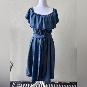 Lane Bryant Denim look Belted Dress Size 14/16 Pockets Western Prairie‎ Boho